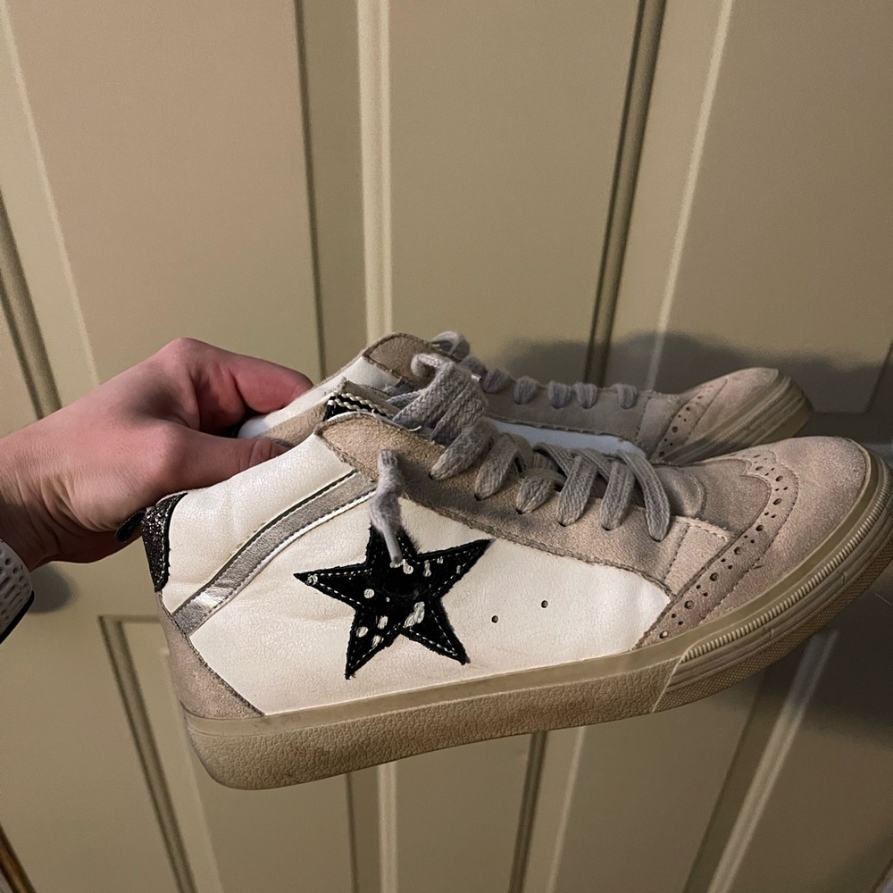 White and Beige Star Sneakers